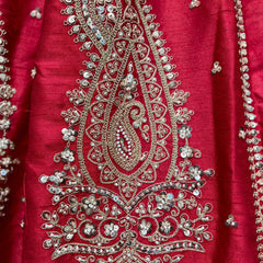 Sangria : Cutdana Pearls Handwork Royal Red Bridal Lehenga