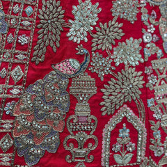 Dulhan in Royal Red Bridal Lehenga : Double Dupatta Raw Silk Flared Lehenga