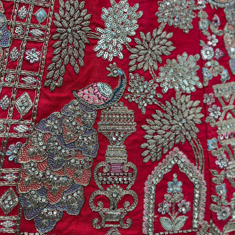 Dulhan in Royal Red Bridal Lehenga : Double Dupatta Raw Silk Flared Lehenga