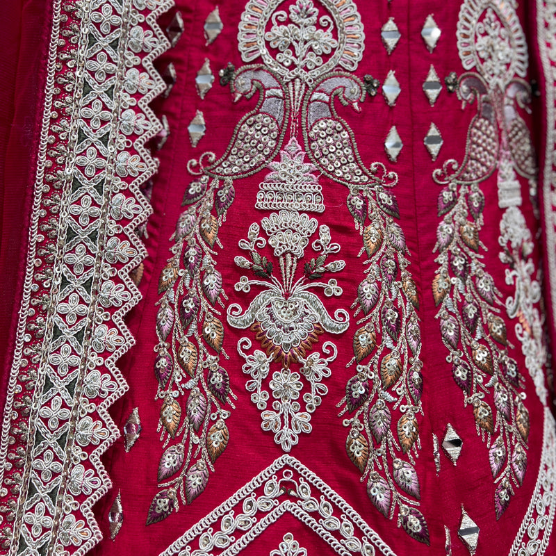 Dulhan in Rani Pink Lehenga : Peacock Design Double Dupatta Bridal Lehenga - JMS Studio