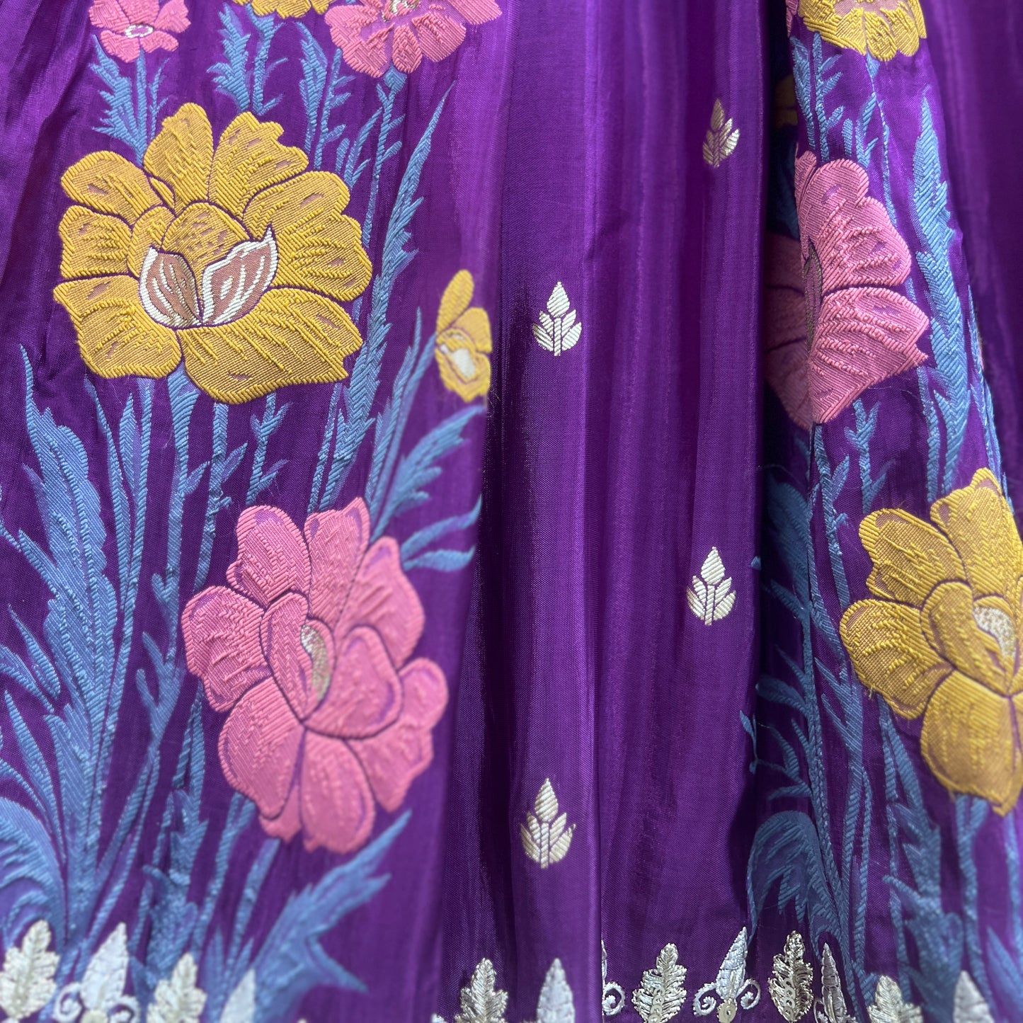 Shringaar: Position Print Silk Lehenga with Work Blouse Ready-To-Wear - JMS Studio