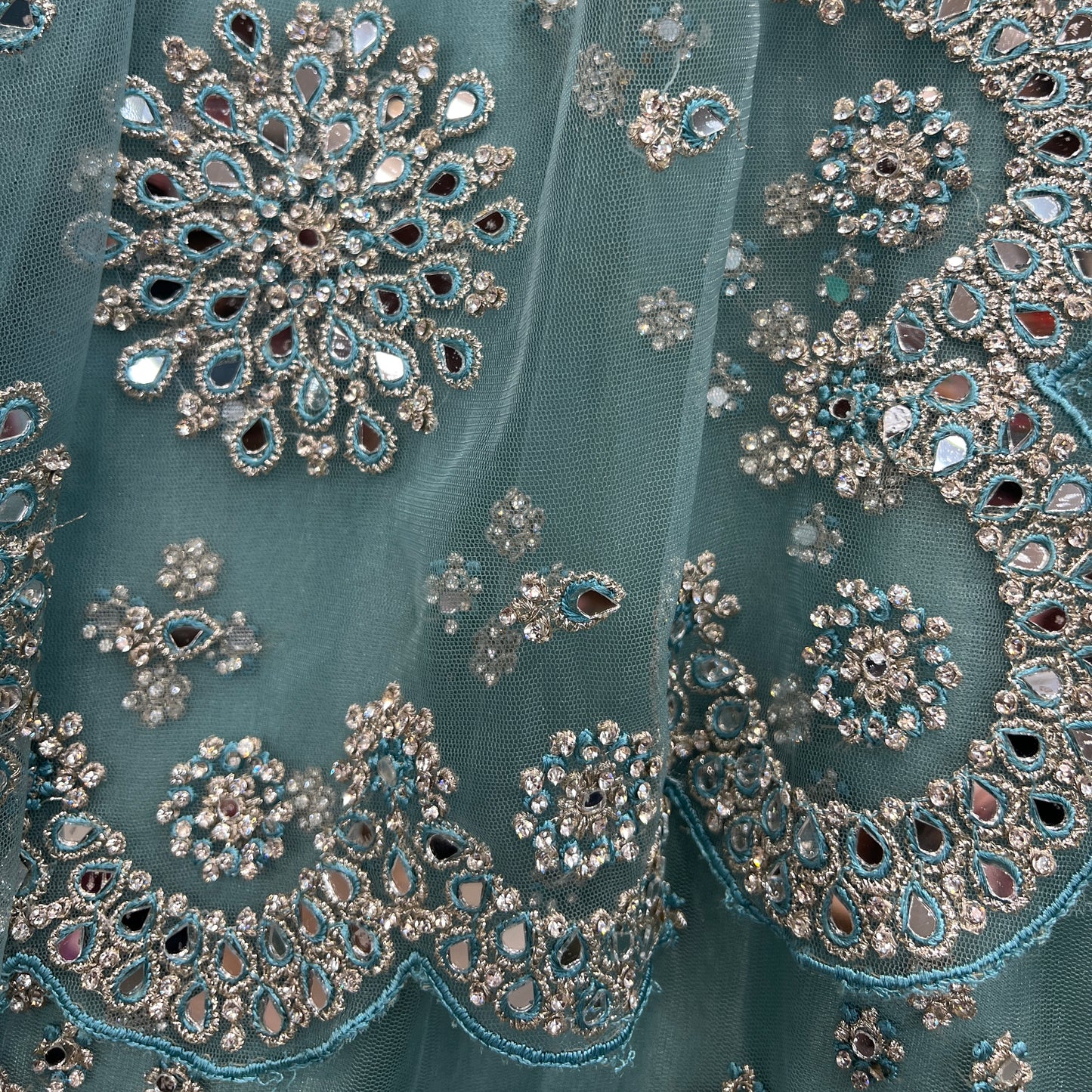 Jazzagals - The Modern Mirror Work Teal Reception Lehenga - JMS Studio