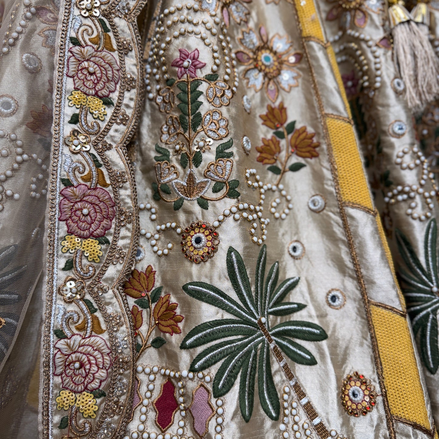 Damsel - Multicolor Patchwork Ivory Shade Carnival Lehenga