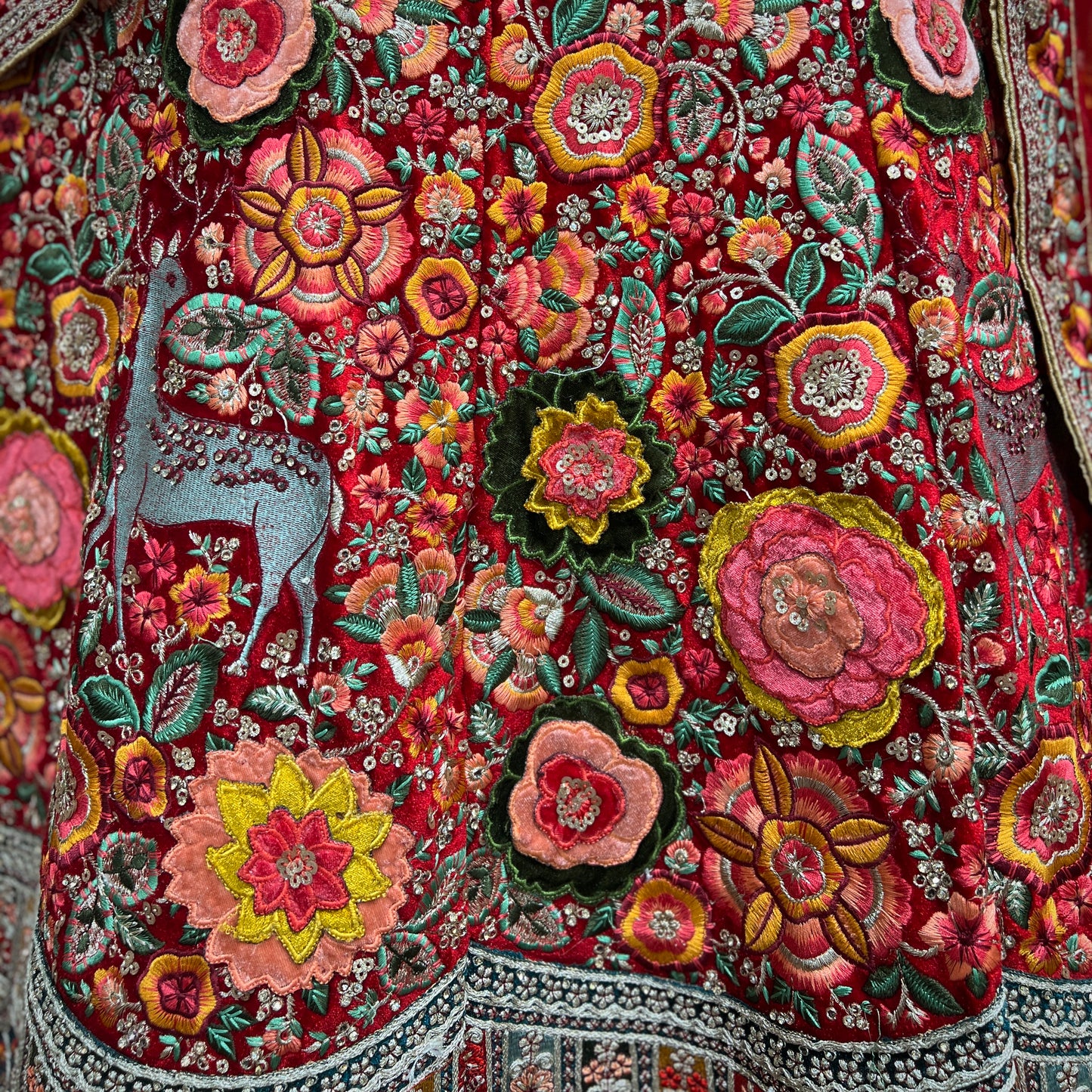 Pagfera - Multi Color Double Dupatta Velvet Red Lehenga JMS Studio {{ Royal Red Bridal Lehenga}}