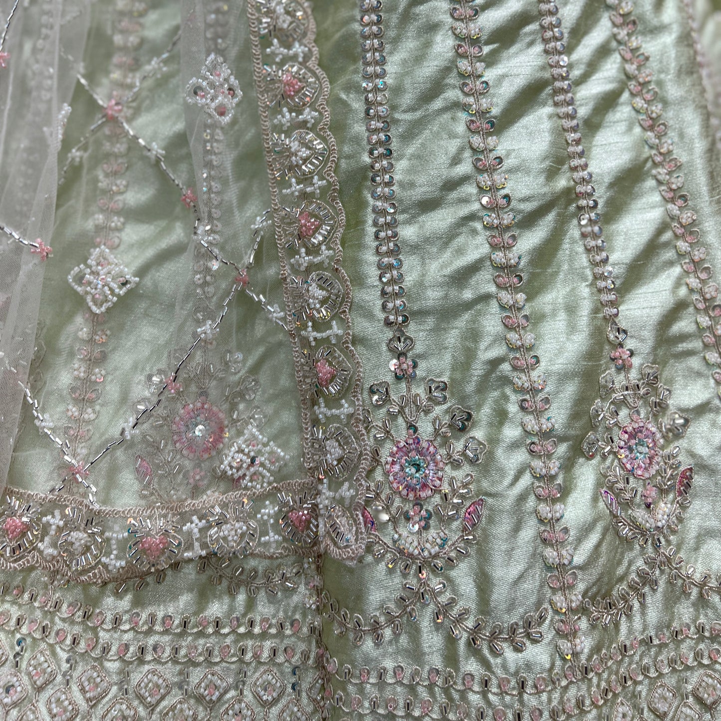 Rosé - Wedding Trousseau in Pastel Hues Pistachio Lehenga JMS Studio {{ Royal Red Bridal Lehenga}}