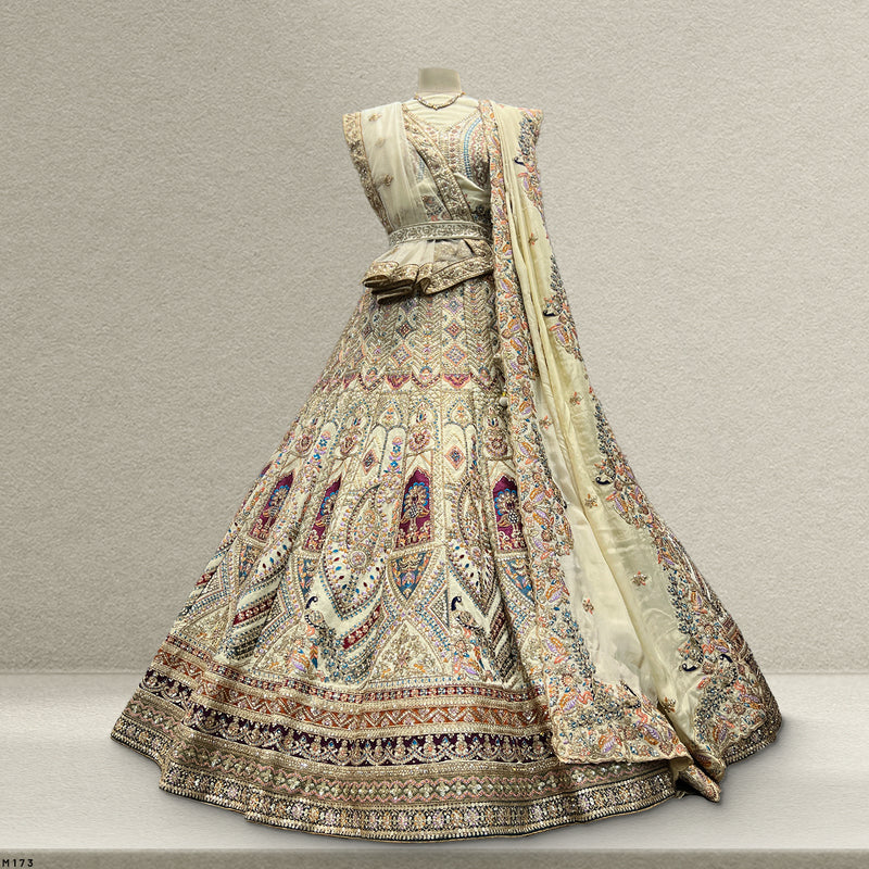 Rosé - Wedding Trousseau in Pastel Hues Double Dupatta Silk Bridal Lehenga - JMS Studio