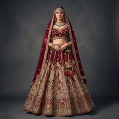 Rajgharana - The Velvet Maroon Royal Rajwadi Bridal Lehenga