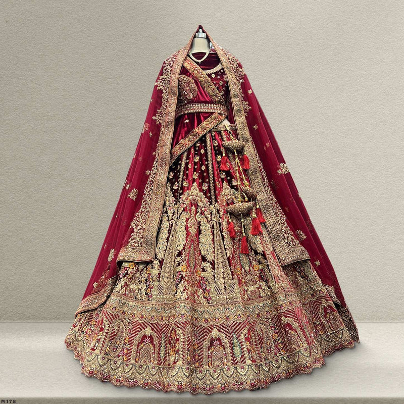 Rajgharana - The Velvet Maroon Royal Rajwadi Bridal Lehenga