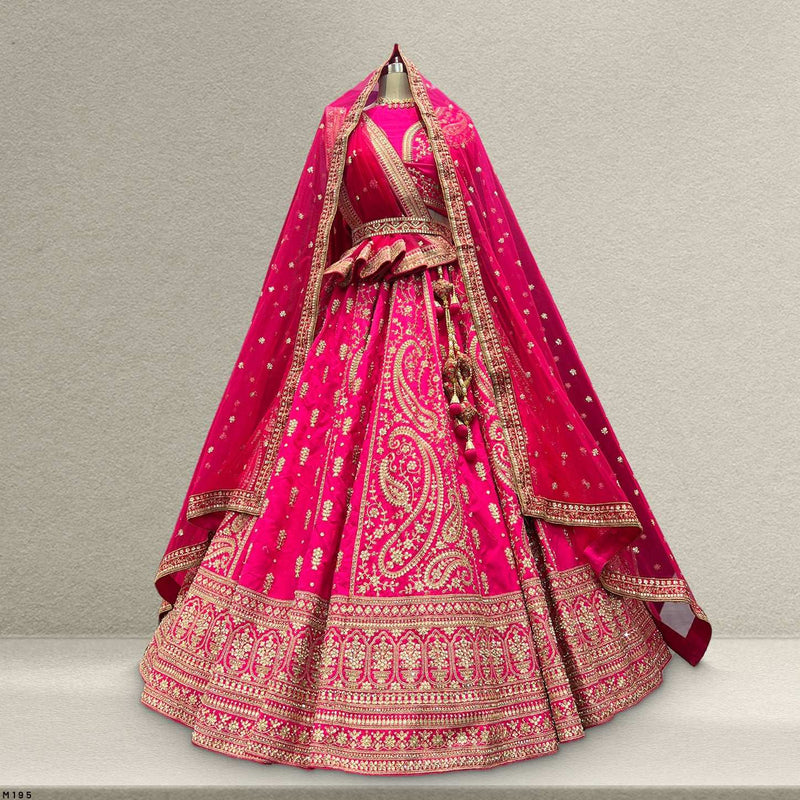 Sangria : Double Dupatta Minimal Rani Pink Bridal Lehenga