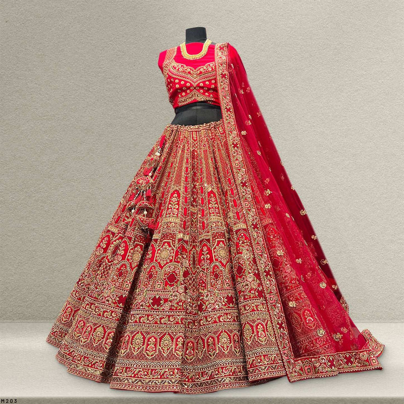 Amrapali - Big Flared Raw Silk Fuchsia Red Royal Wedding Lehenga