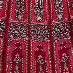 Amrapali - Flared Raw Silk Fuchsia Red Royal Designer Lehenga