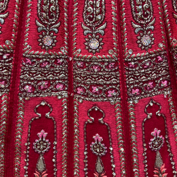 Amrapali - Flared Raw Silk Fuchsia Red Royal Designer Lehenga