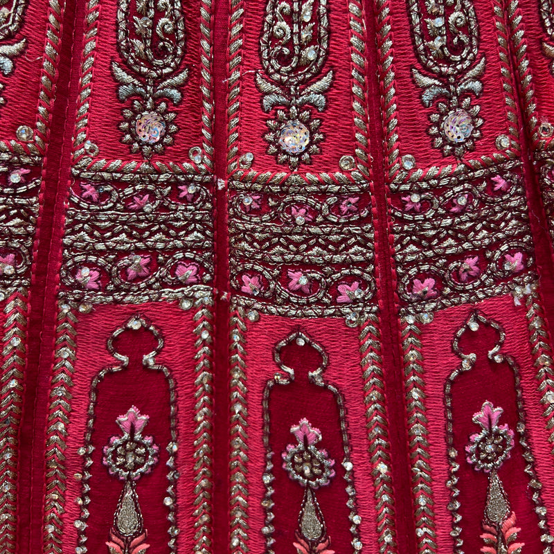 Amrapali - Flared Raw Silk Fuchsia Red Royal Designer Lehenga