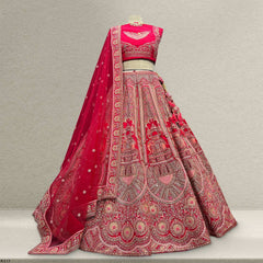 Amrapali - Big Flared Raw Silk Fuchsia Red Royal Wedding Lehenga