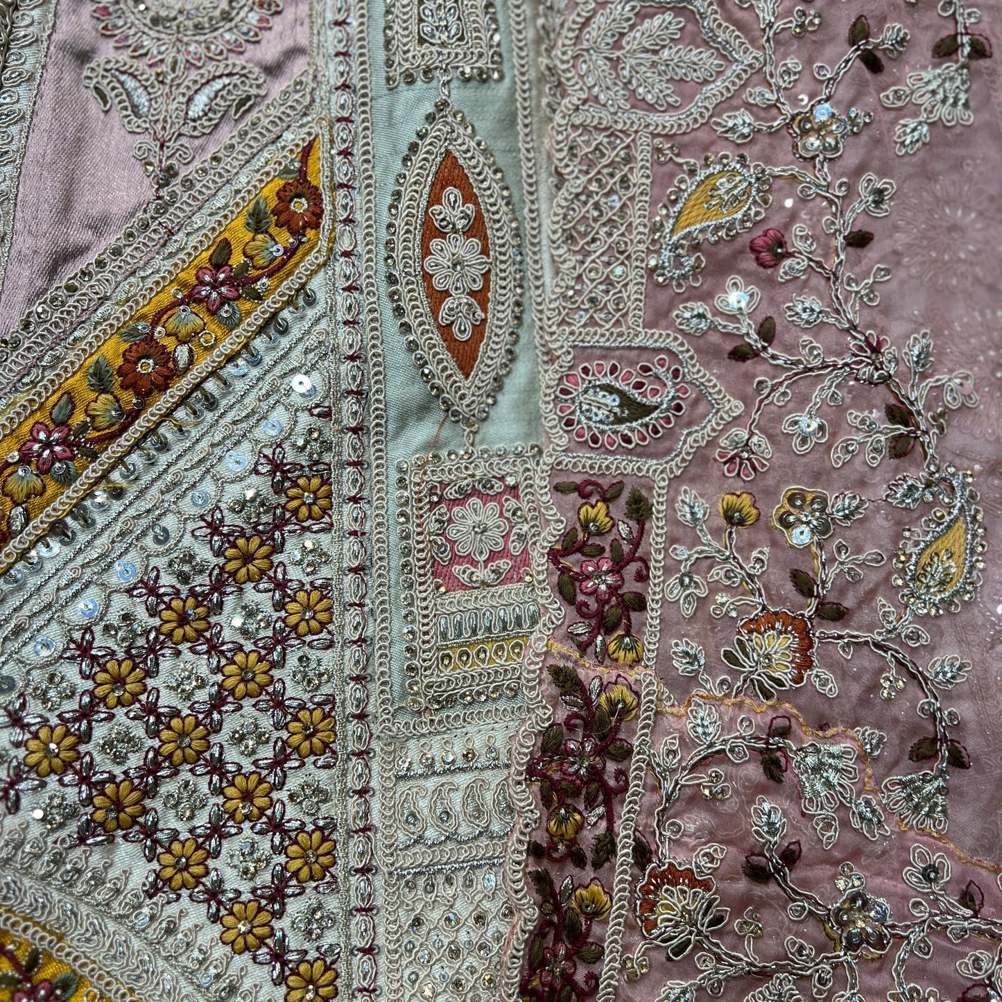 Damsel - Raw Silk Multicolor Work Flared Bridal Reception Lehenga