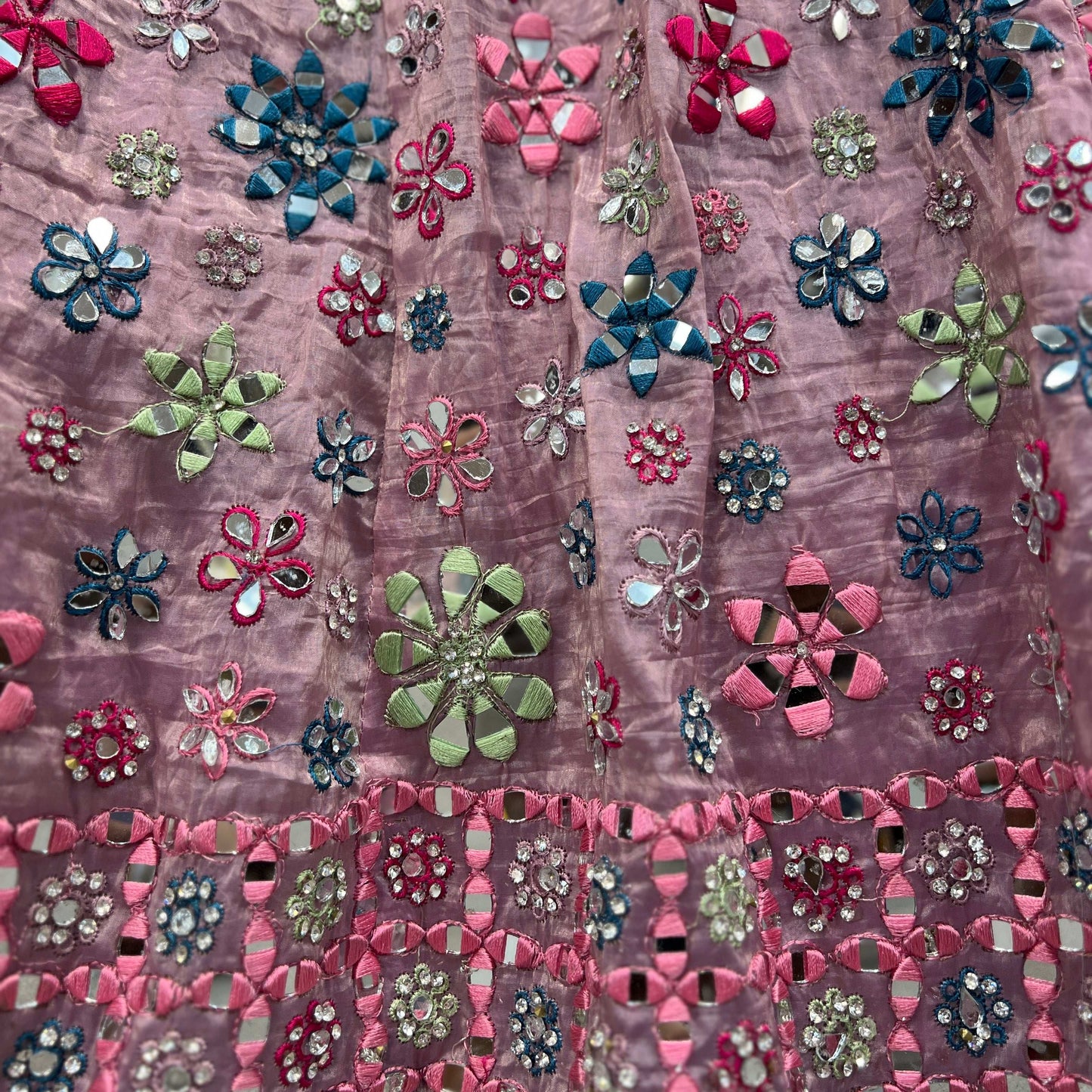 Damsel - Crystal Organza Multicolor Mirror Handwork Lehenga Lilac