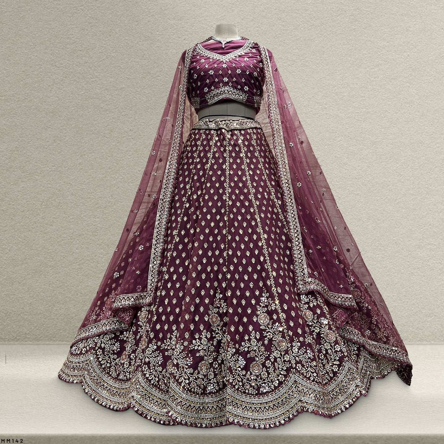 Jazzagals - The Modern 18 Kali Flared Lehenga for Reception for Bride Dark Mauve