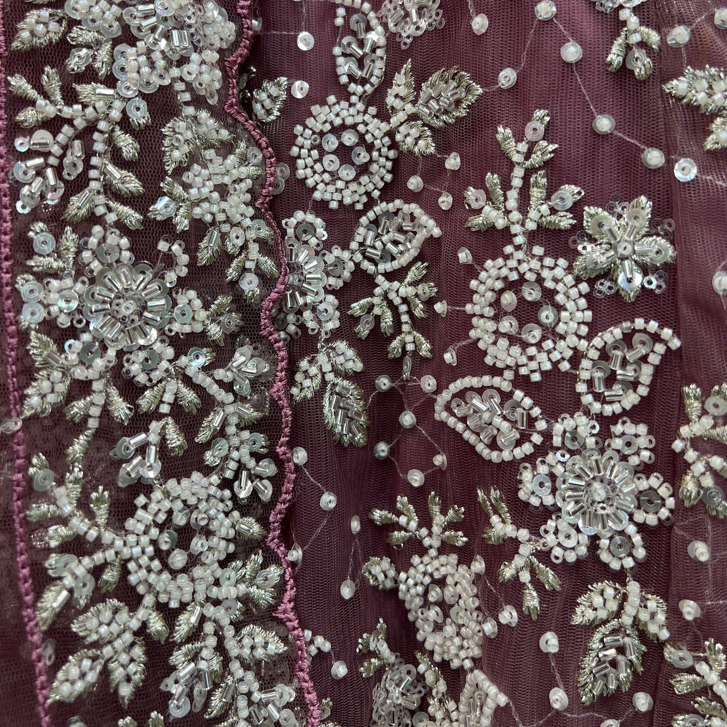 Jazzagals - Delicate Pearl Cutdana Handwork Couture Lehenga Deep Mauve