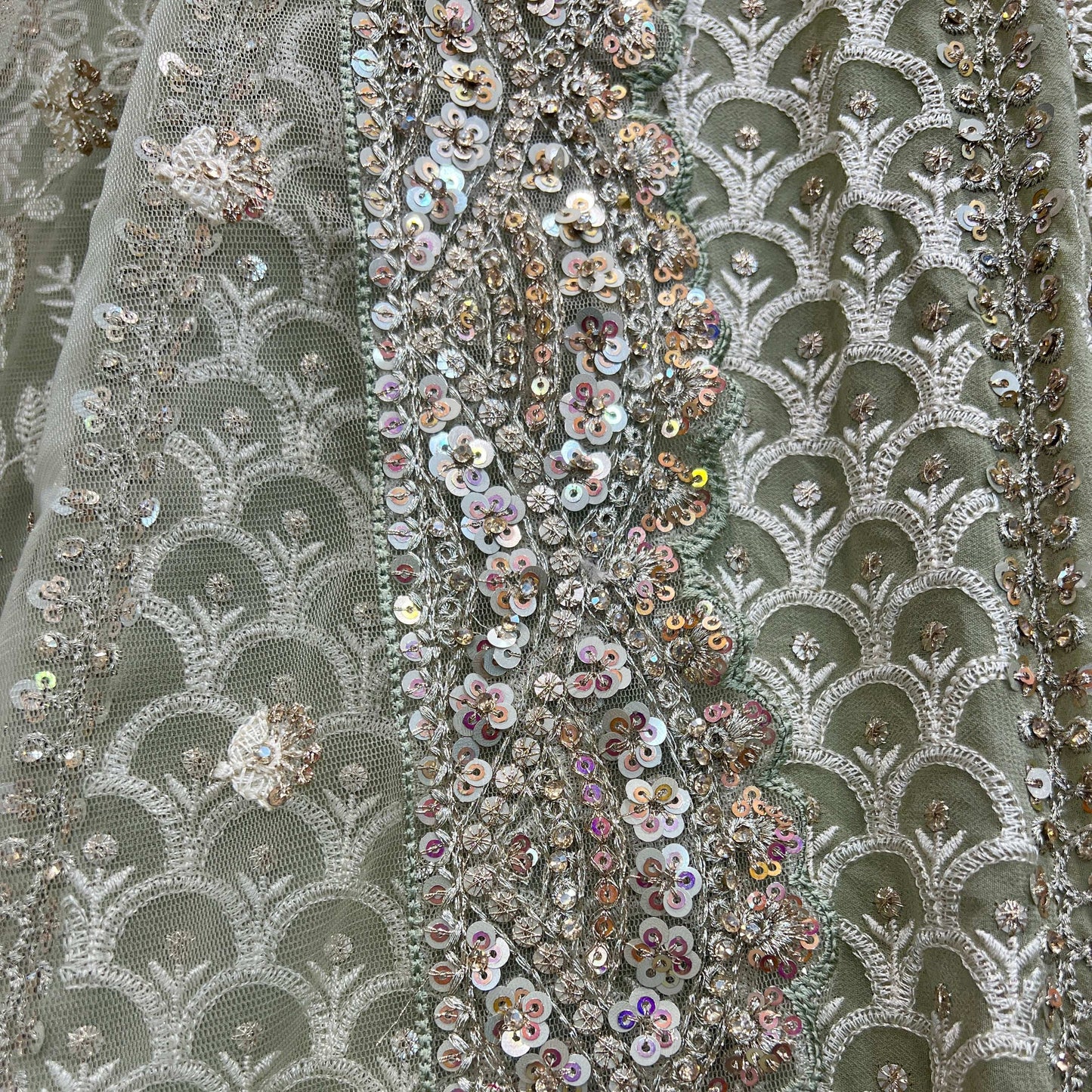 Jazzagals - Delicate Lucknawi Couture Georgette Sage Green Lehenga