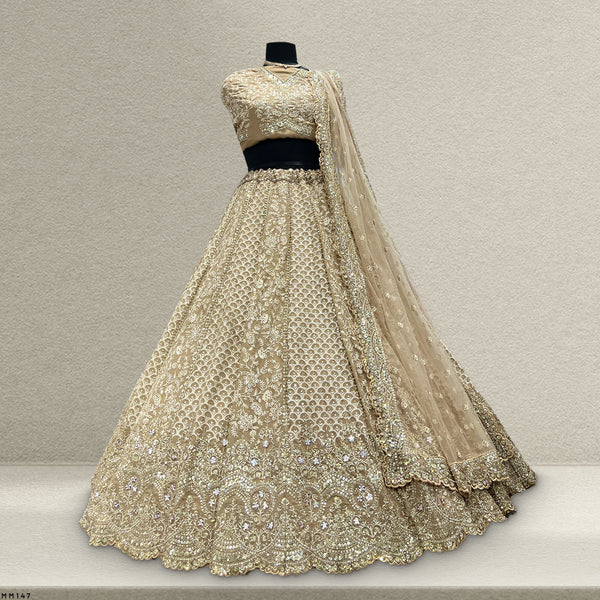 Jazzagals - Lucknawi Work Partywear Georgette Lehenga Choli Ivory