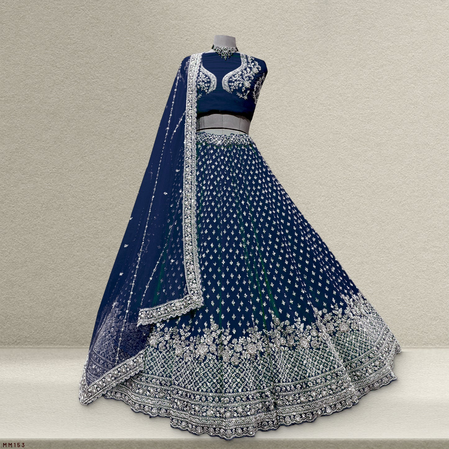 Jazzagals - Intricate Handwork Flared Stunning Navy Blue Georgette Lehenga