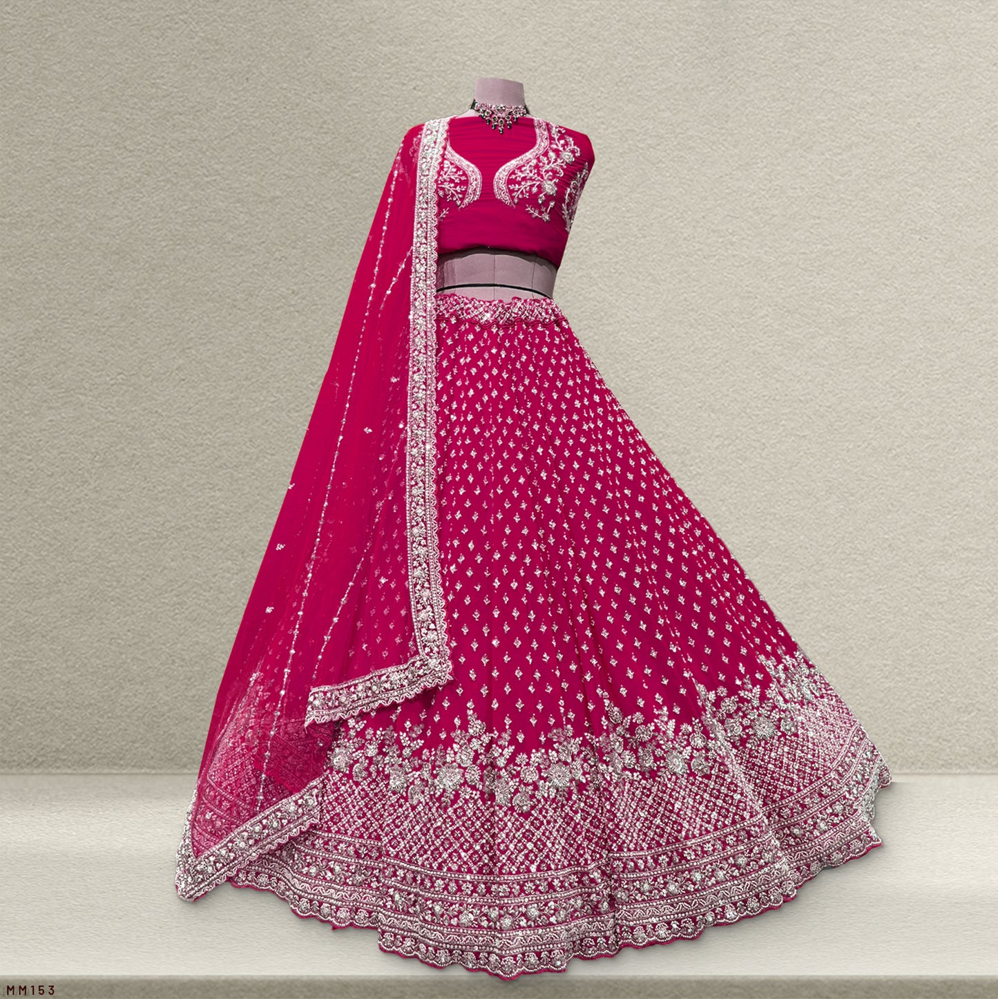 Jazzagals - Intricate Handwork Flared Stunning Fuschia Pink Georgette Lehenga