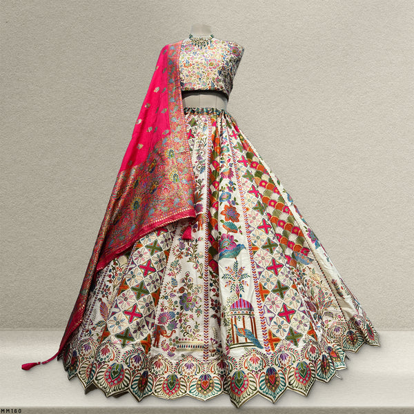 Gulaal - Multicolor Banarasi Silk Position Print Carnival Lehenga