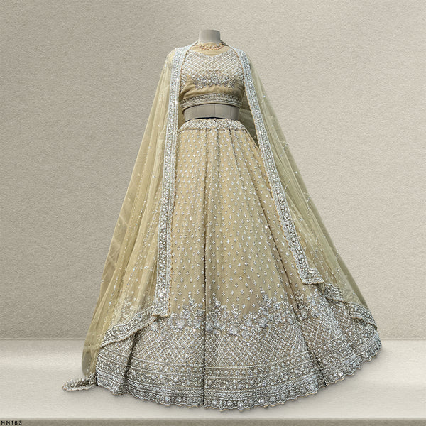 Jazzagals - Intricate Handwork Flared Ivory Georgette Lehenga
