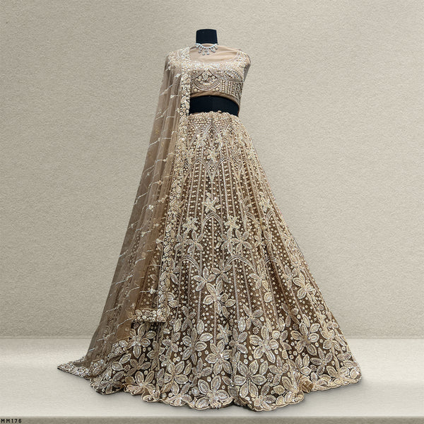 Jazzagals - Beads & Pearls Handwork Antique Copper Reception Lehenga