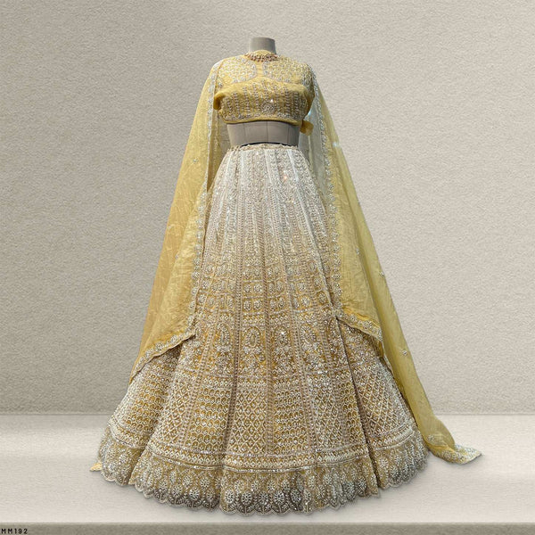 Jazzagals - Beads & Pearls Handwork Tissue Silk Ombre Reception Lehenga Gold