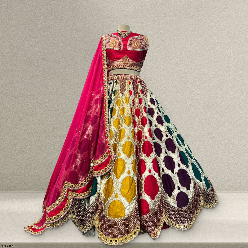 Shringaar: Multicolor Silk Lehenga with Heavy Border & Blouse