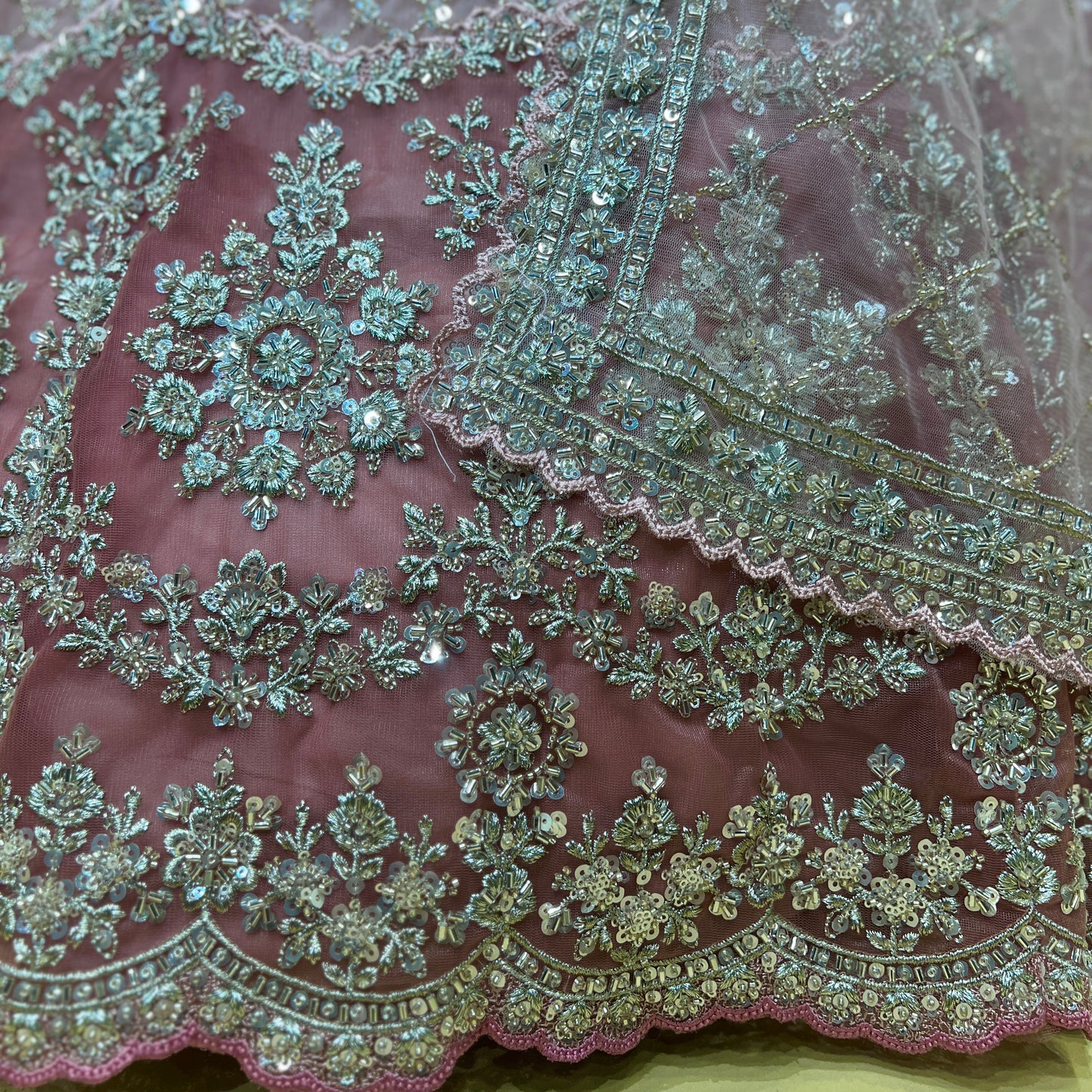 Jazzagals - Delicate Pearl Cutdana Handwork Couture Lehenga Peach