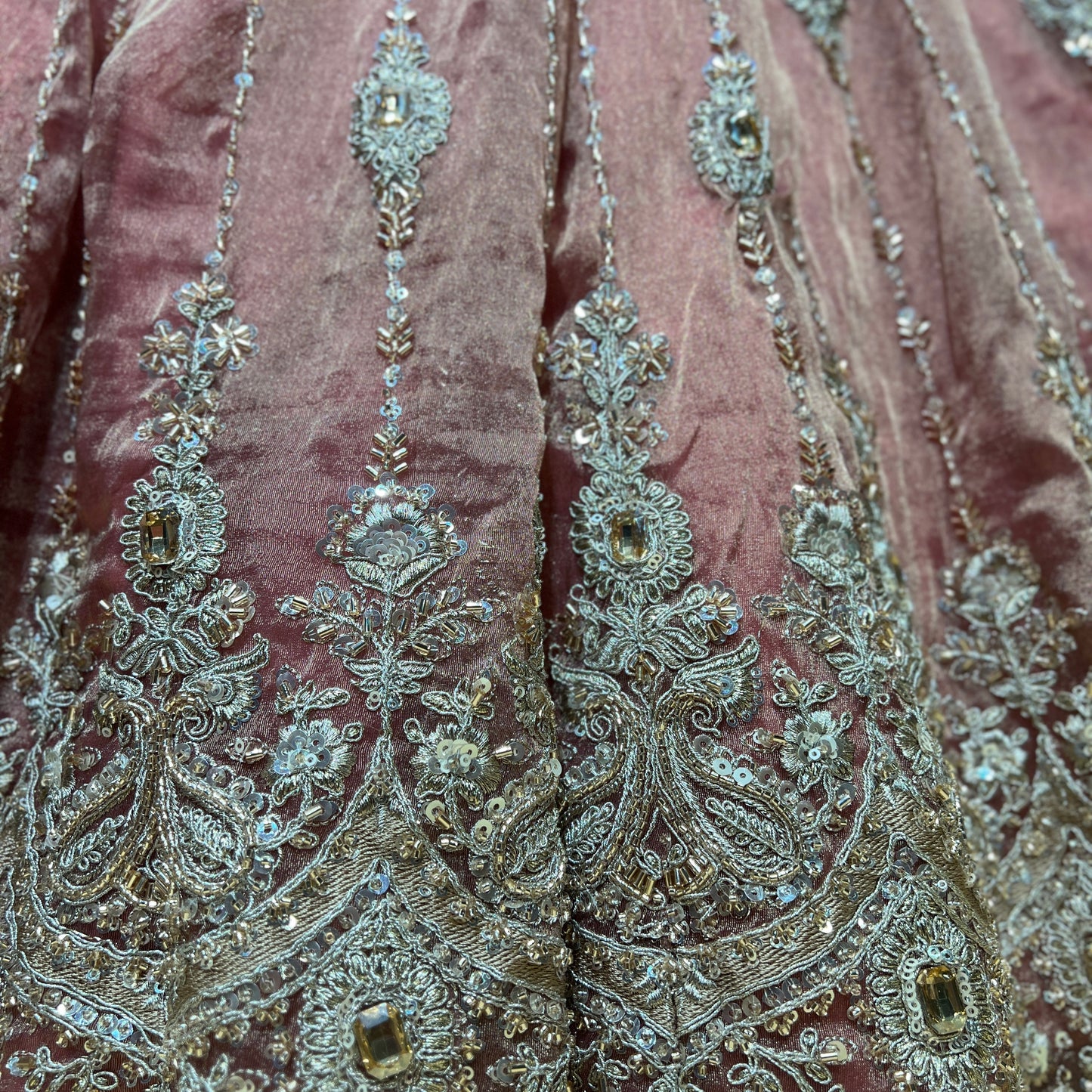 Damsel - Topaz Stone Setting Tissue Handwork Lehenga - Muted Salmon