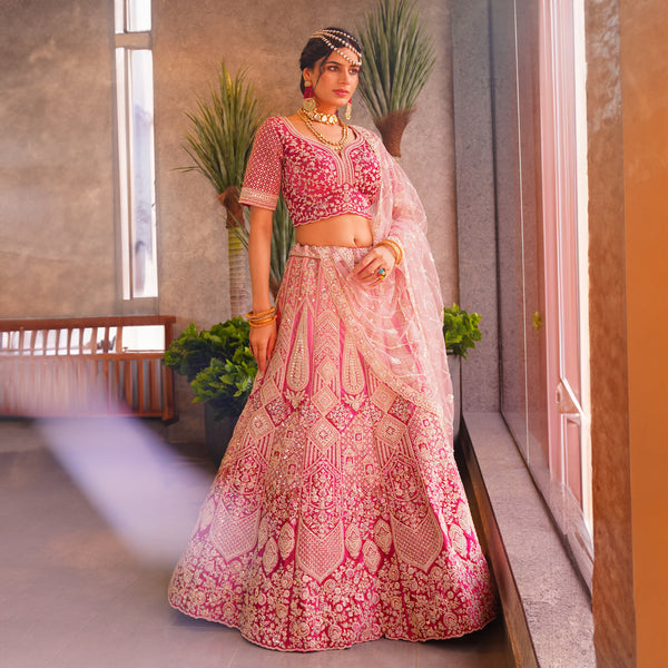 Rosé - Ombre Pink Lehenga w/h Gorgeous Handwork Dupatta - JMS Studio