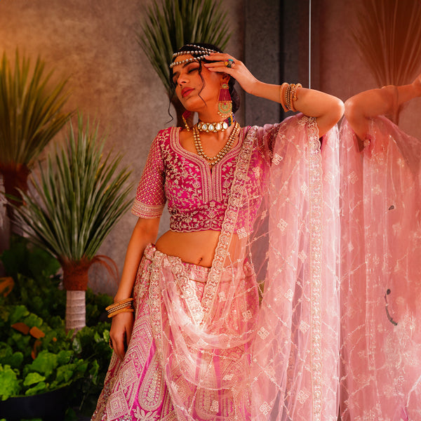Rosé - Ombre Pink Lehenga w/h Gorgeous Handwork Dupatta - JMS Studio