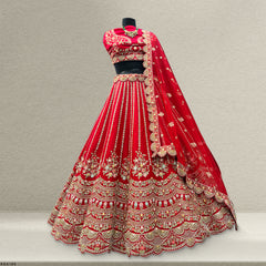 Dulhan in Handwork Lehenga : Raw Silk Royal Red Bridal Lehenga