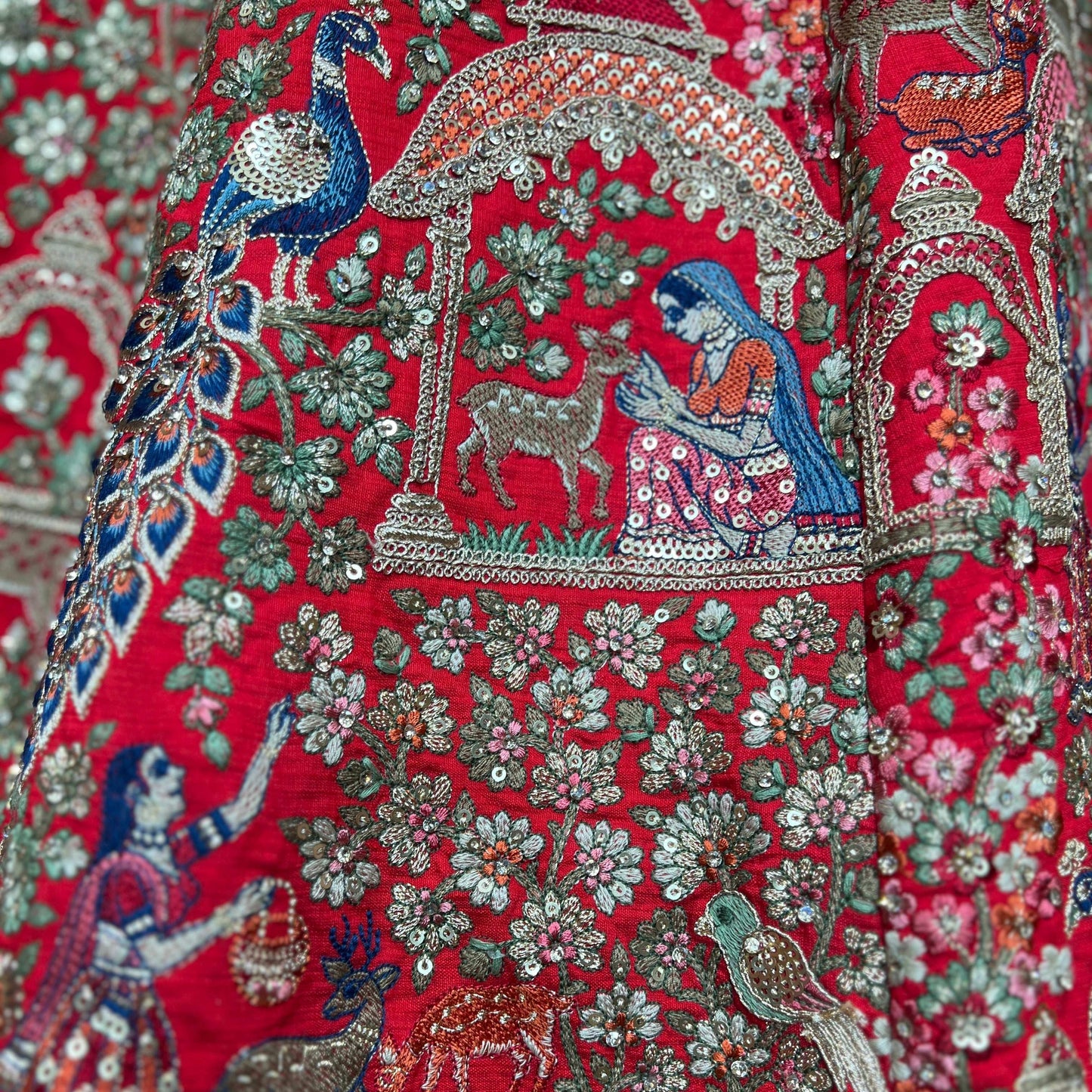 Amrapali - Flowers & Peacock Multi Work Royal Red Bridal Lehenga
