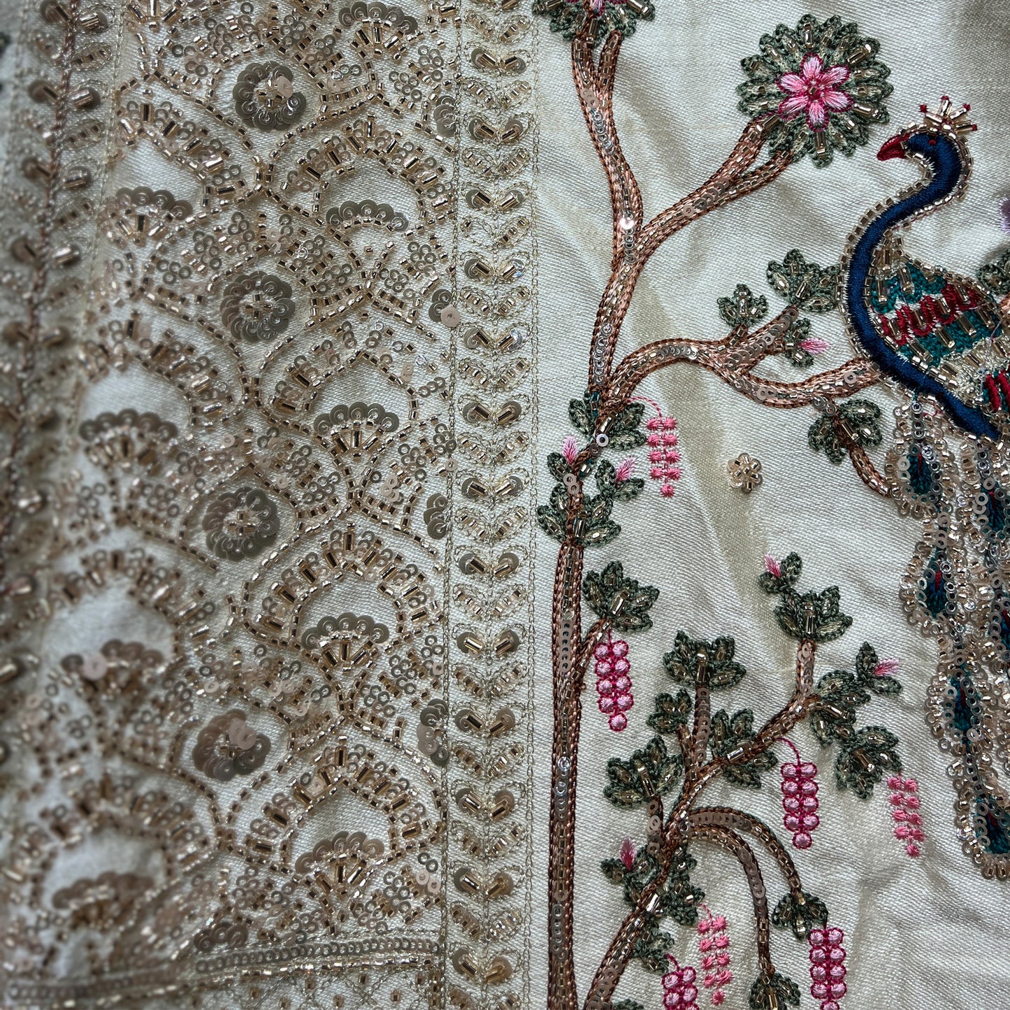 Damsel - Raw Silk Handwork Ivory Multicolor Festive Partywear Lehenga