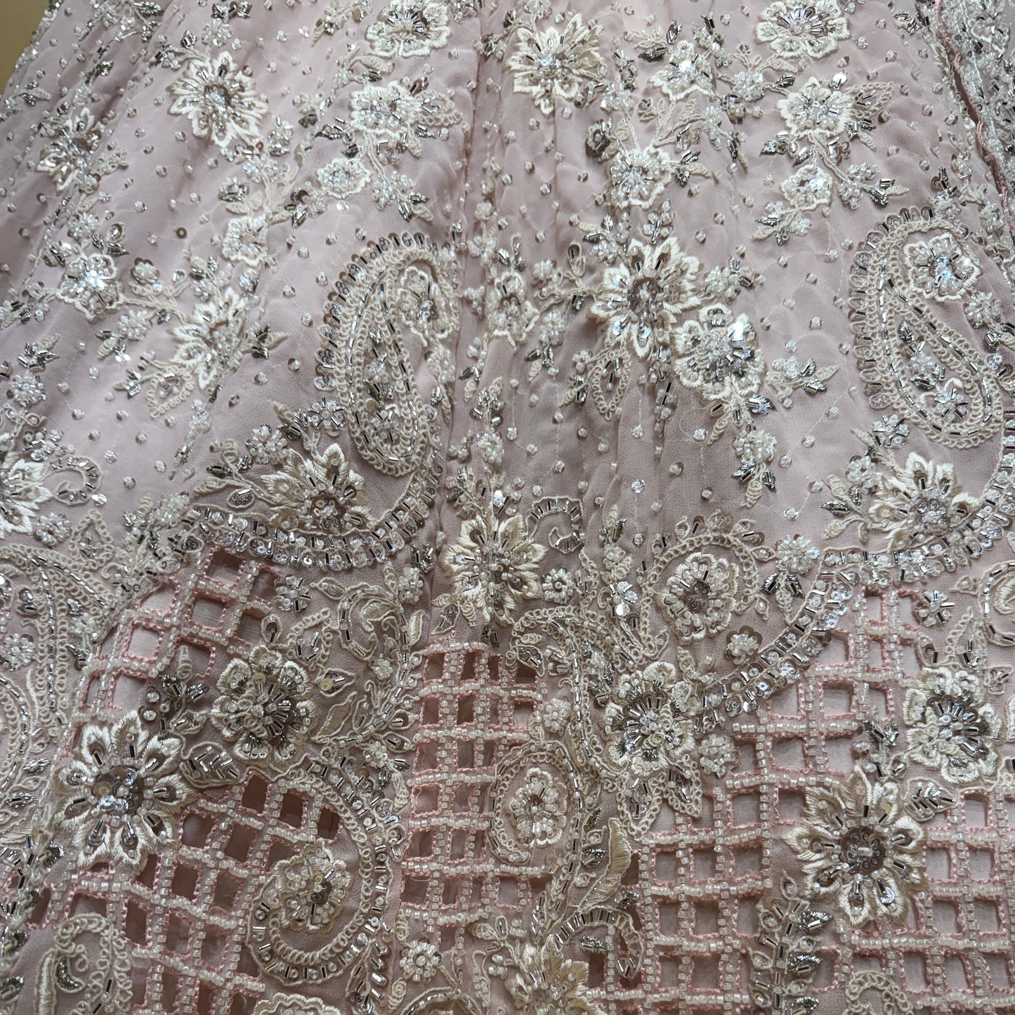 Jazzagals - Delicate Pearl Cutdana Handwork Georgette Lehenga Soft Pink