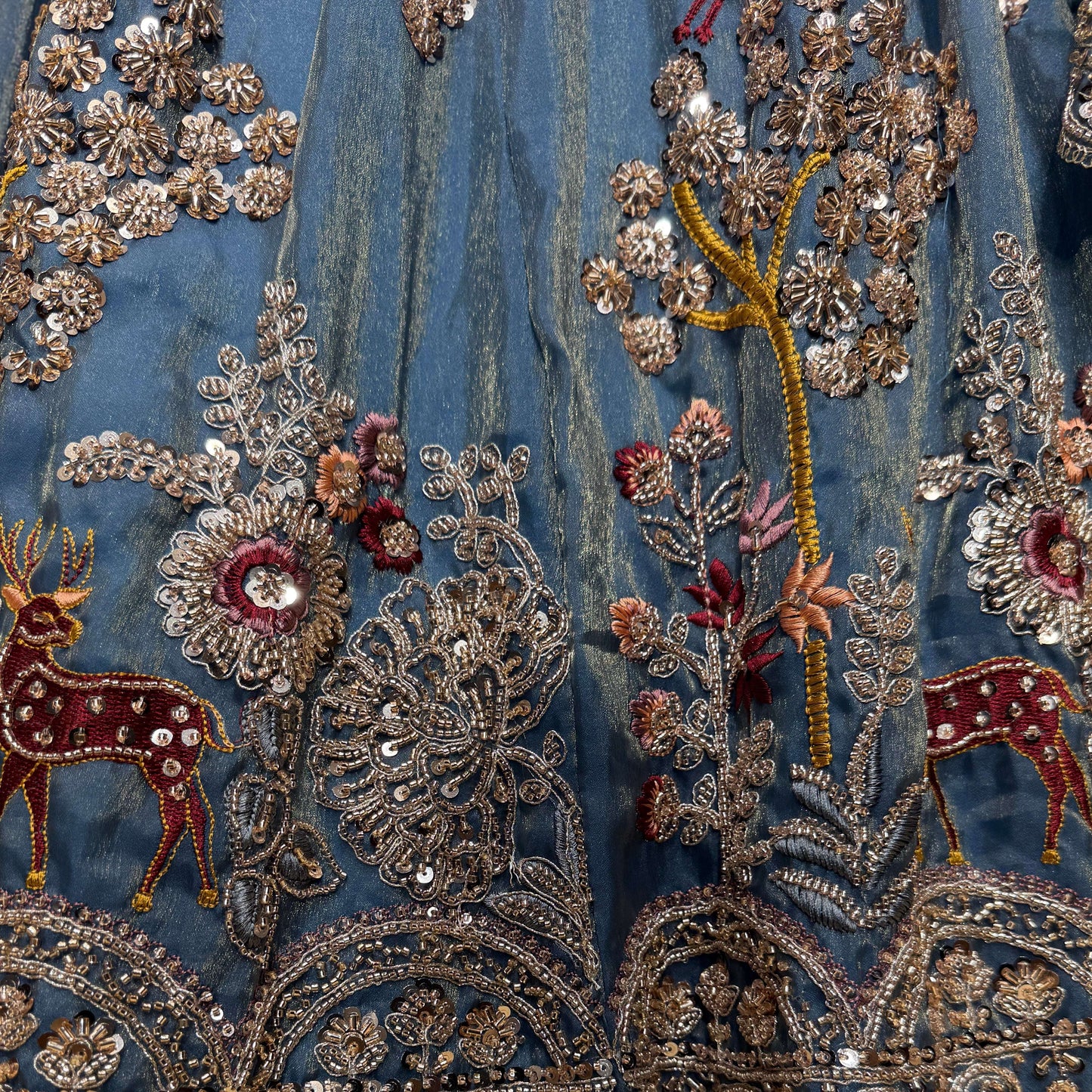 Jazzagals - Tissue Silk Multicolor Handwork Designer Lehenga With Full Sleeve Blouse