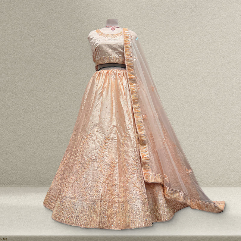 Aisha - Silk Moti Handwork Monotone Peach Color Sider Lehenga JMS Studio {{ Royal Red Bridal Lehenga}}