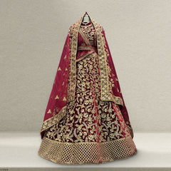 Pagfera - Double Dupatta Maroon & Gold Bridal Lehenga JMS Studio {{ Royal Red Bridal Lehenga}}
