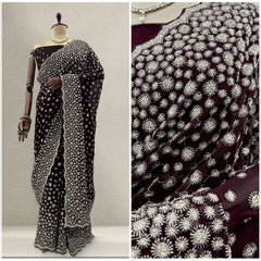 JMS_Studio Designer Heavy Work Georgette Partywear Saree Black