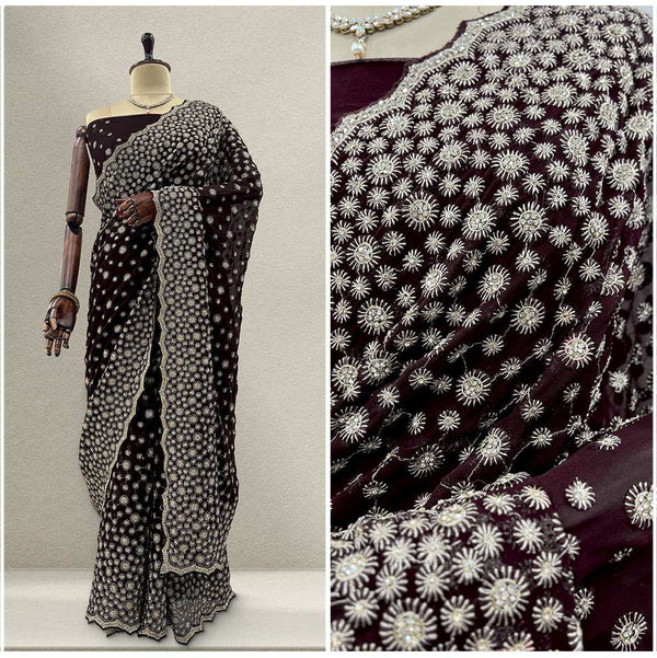JMS_Studio Designer Heavy Work Georgette Partywear Saree Black
