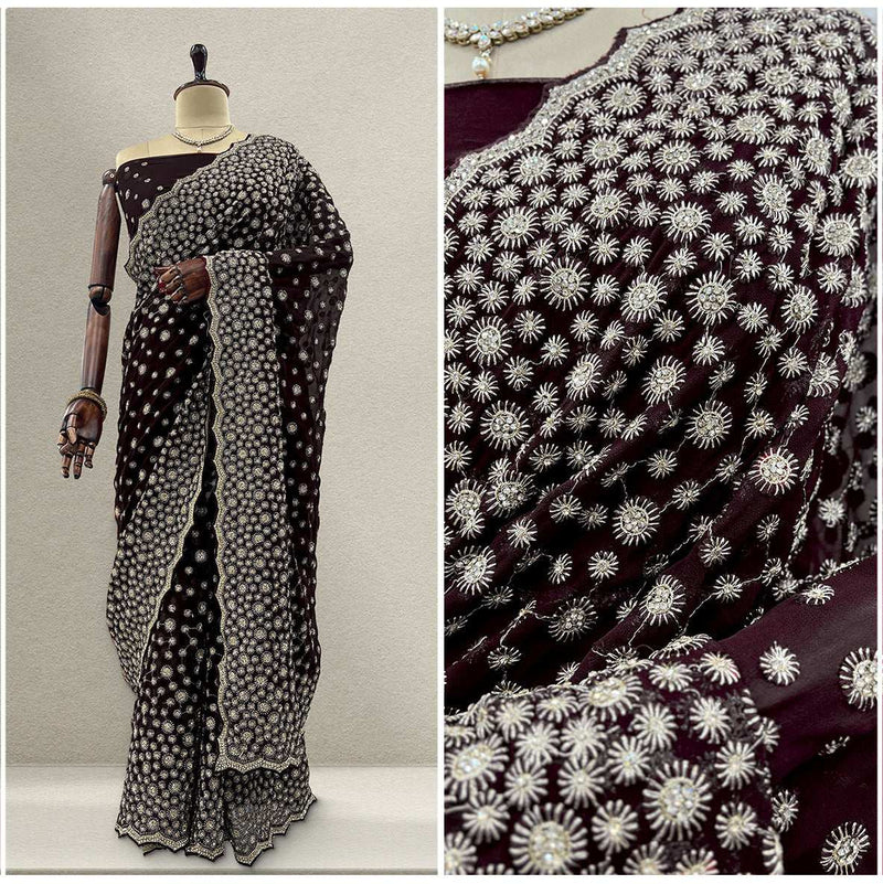 JMS_Studio Designer Heavy Work Georgette Partywear Saree Black