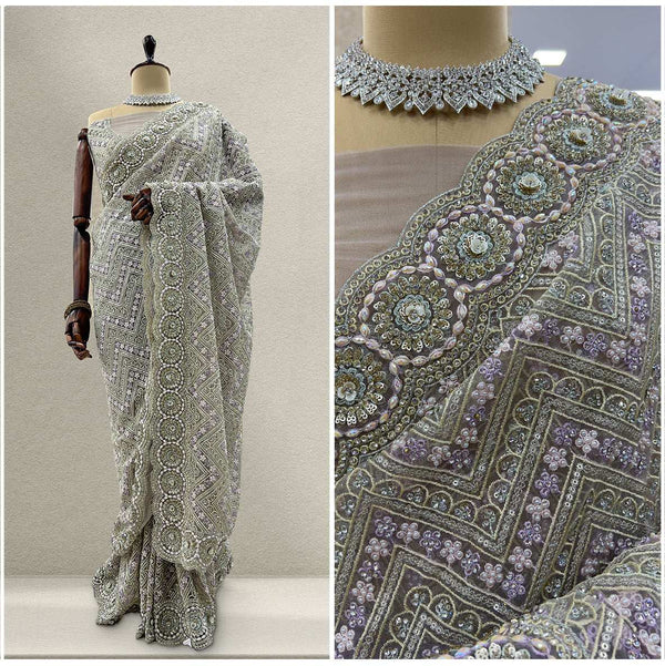 JMS_Studio Designer Boutique Net Handwork Partywear Saree