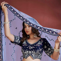 Jazzagals - Soft Georgette Designer Navy Blue Lehenga - JMS Studio