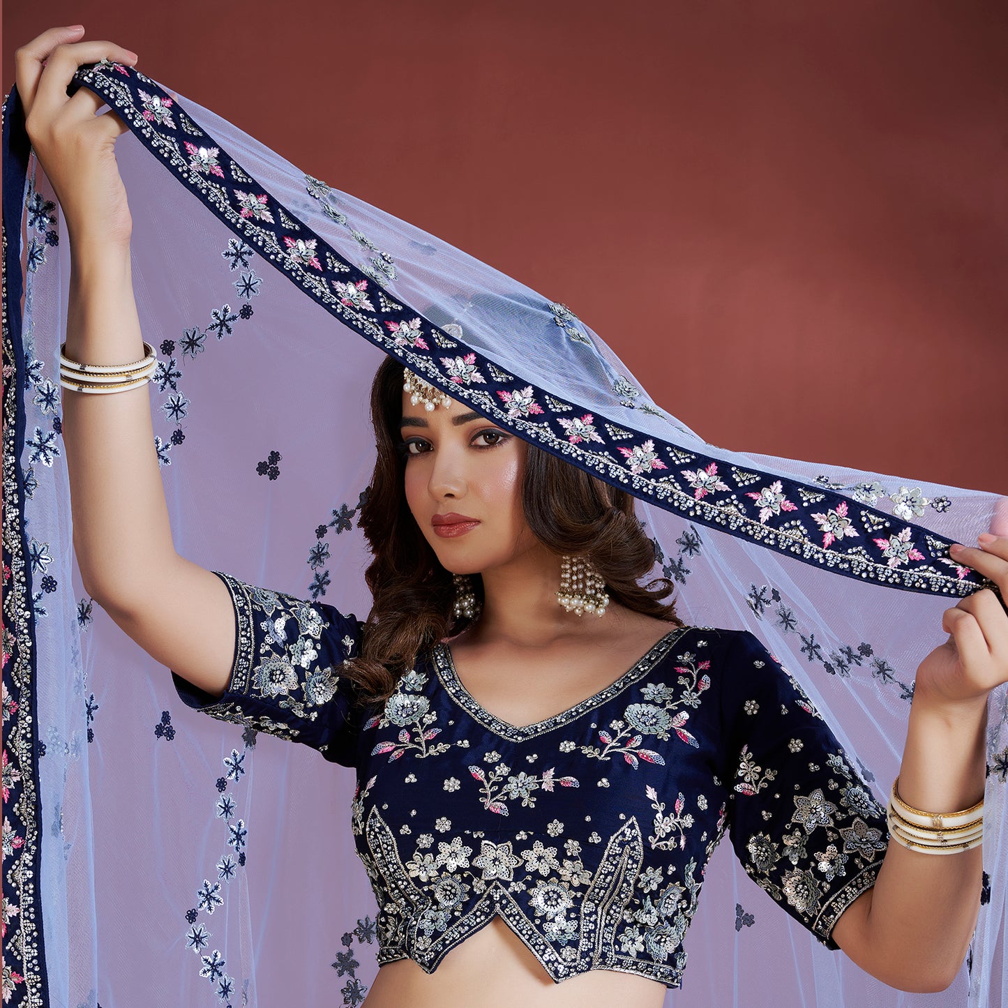 Jazzagals - Soft Georgette Designer Navy Blue Lehenga