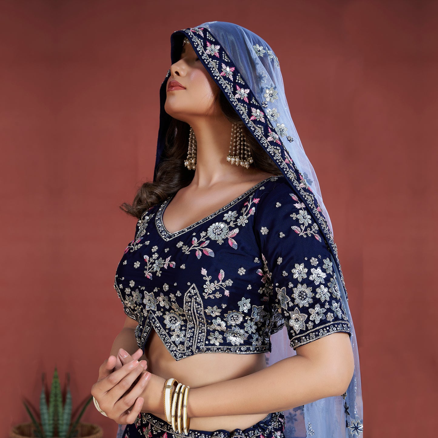 Jazzagals - Soft Georgette Designer Navy Blue Lehenga