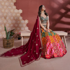 Gulaal - Ready-to-Wear Multi Color Silk Lehenga Choli JMS Studio {{ Royal Red Bridal Lehenga}}